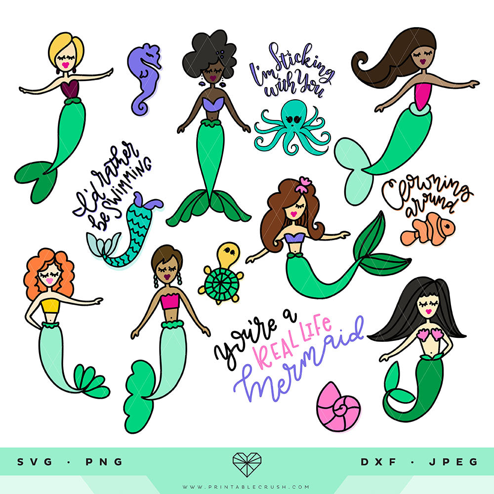 Hand Drawn Mermaid SVG Files