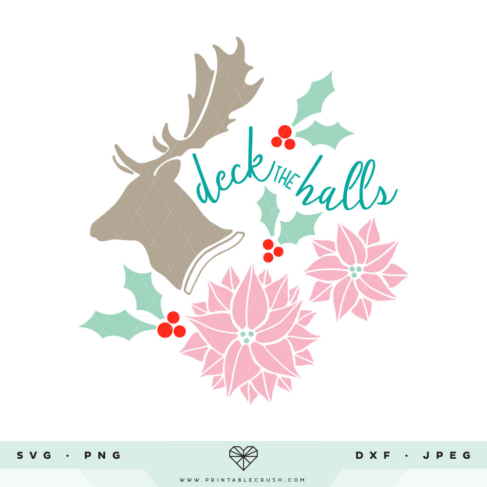 Stag and Poinsettia Christmas SVG File