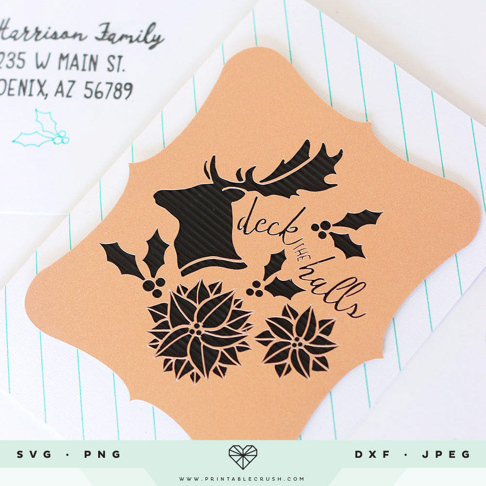 Stag and Poinsettia Christmas SVG File