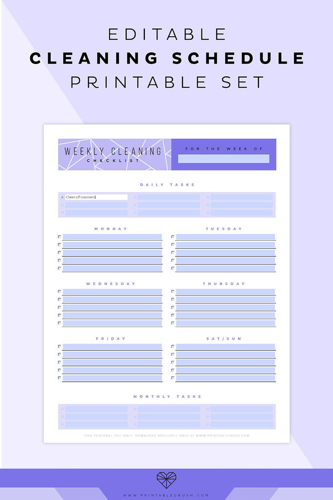 Editable Cleaning Checklist Printable Set