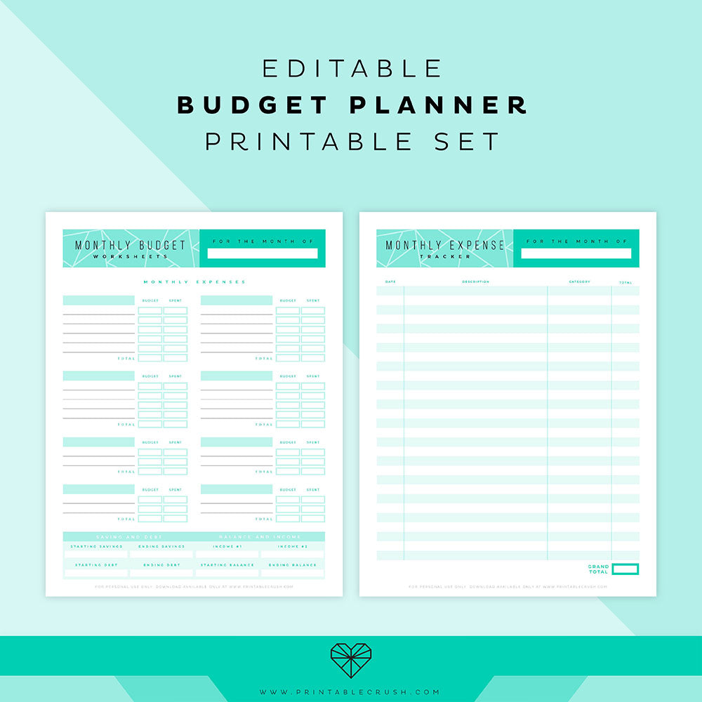 Editable Budget Planner Printable Set – Printable Crush, LLC