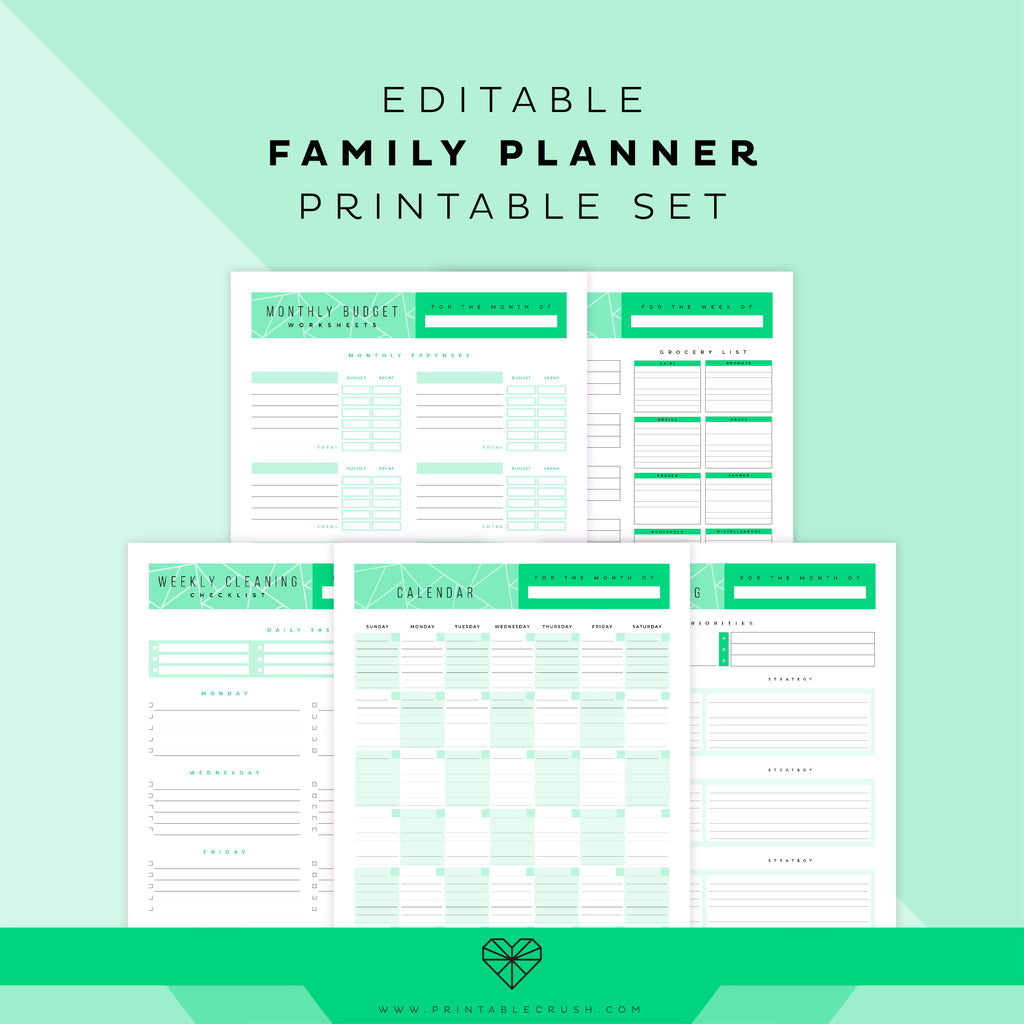 Editable Family Planner Printable Set