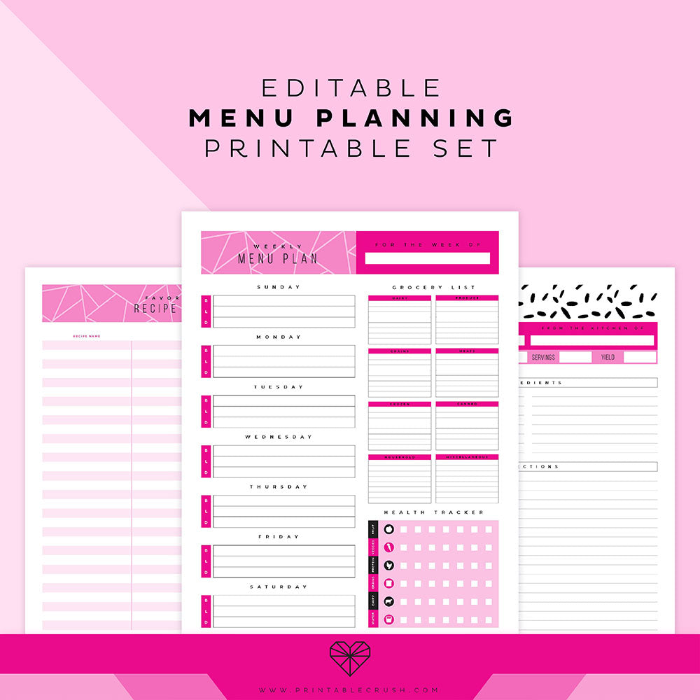 Editable Menu Plan Printable Set