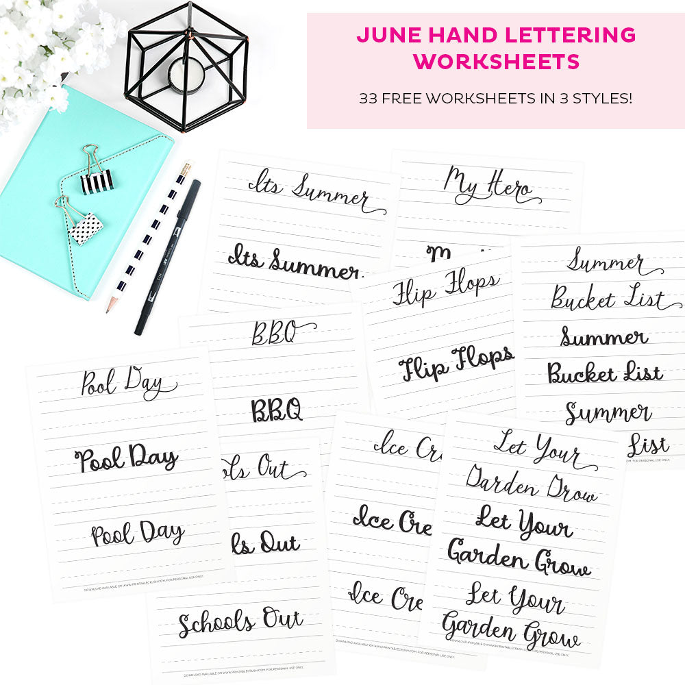 June Hand Lettering Worksheets
