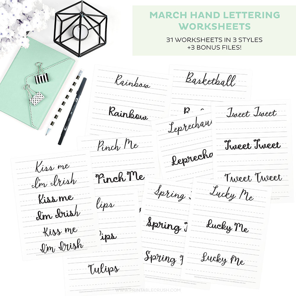 Get started with your Hand Lettering new year's goals with these March Hand Lettering Worksheets!