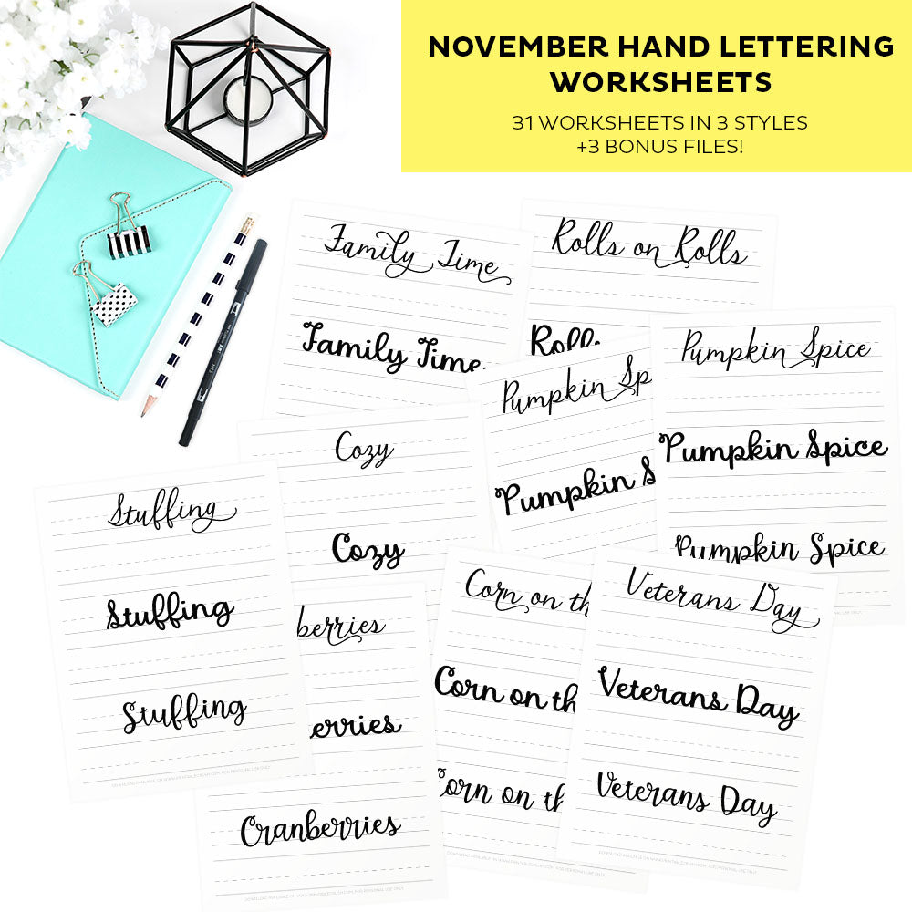 November Hand Lettering Worksheets
