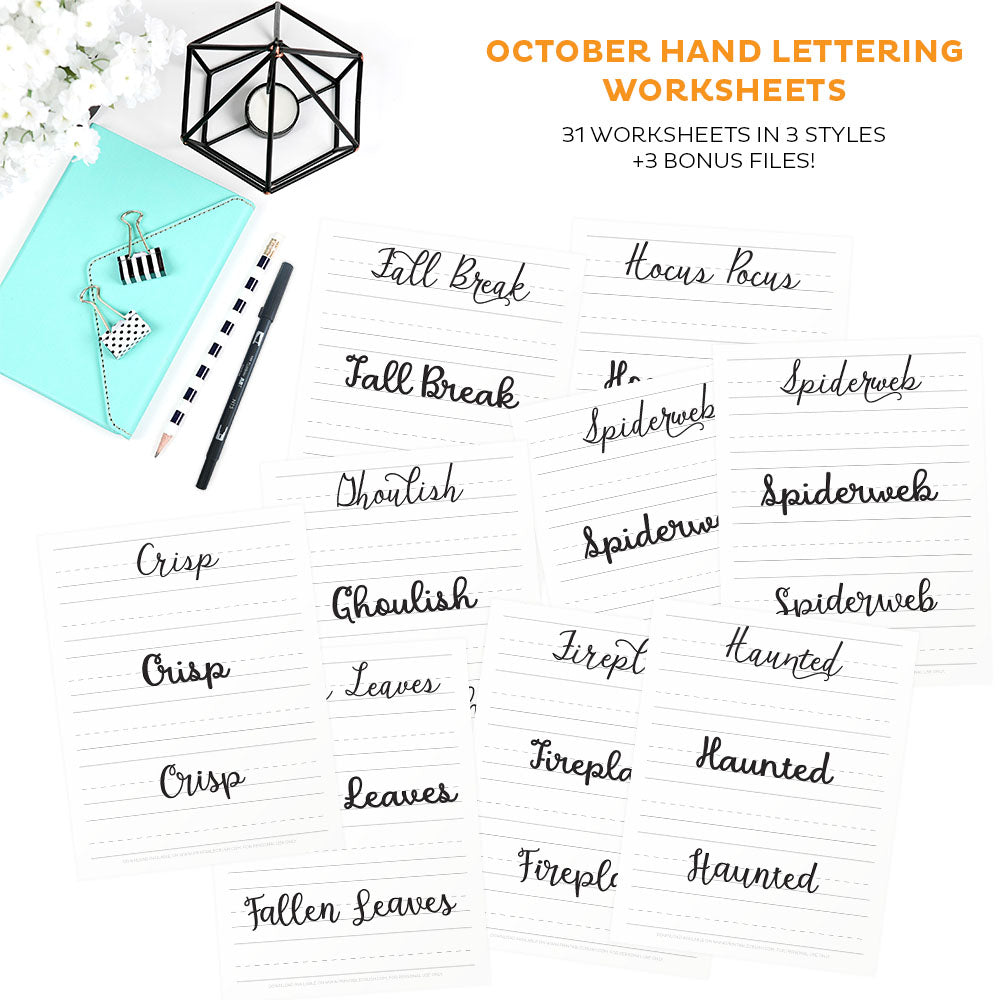October Hand Lettering Worksheets